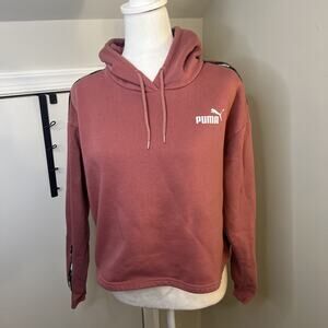 Puma Women's Hoodie Pink Sweatshirt Cropped Pullover Long Sleeve Fleece Small